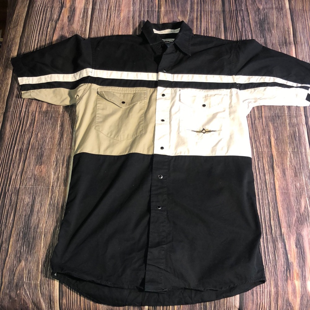 Vtg 90’s Cumberland Outfitters Santa-Fa/Aztec Pearl-snap shirt -S-